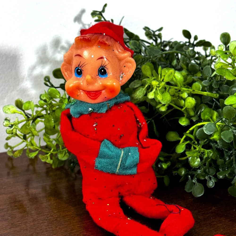 Vintage Christmas Knee Hugger Japan Pixie Elf Christmas Ornament MCM Decor